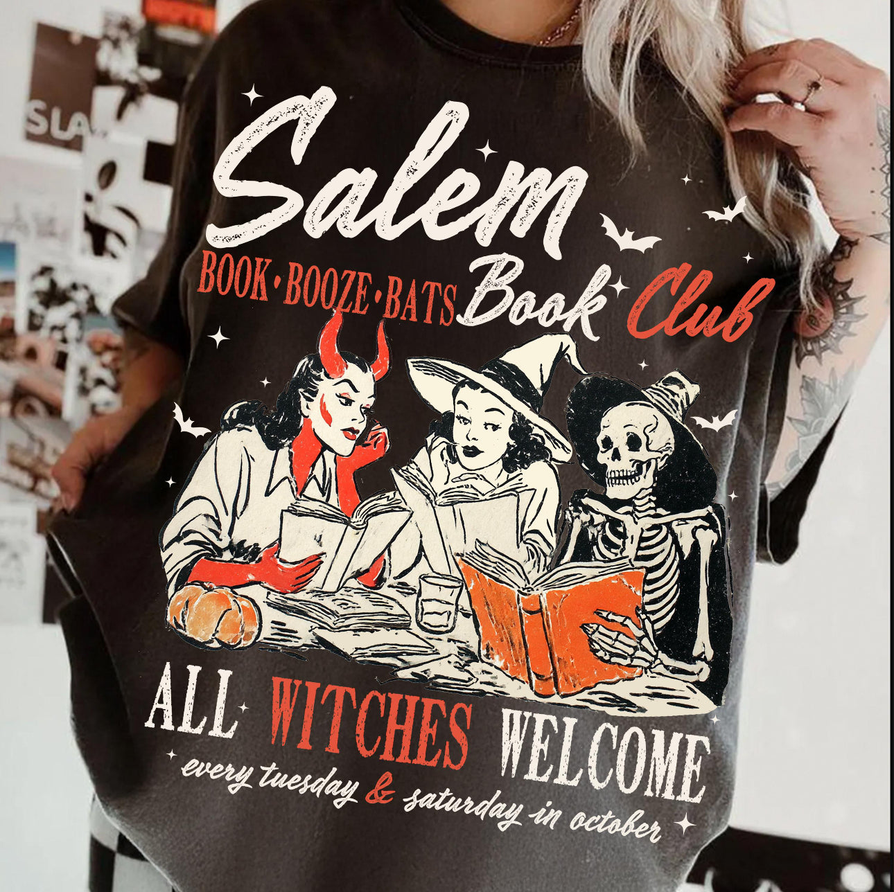 Salem Book Club Long Cropped boxy tee