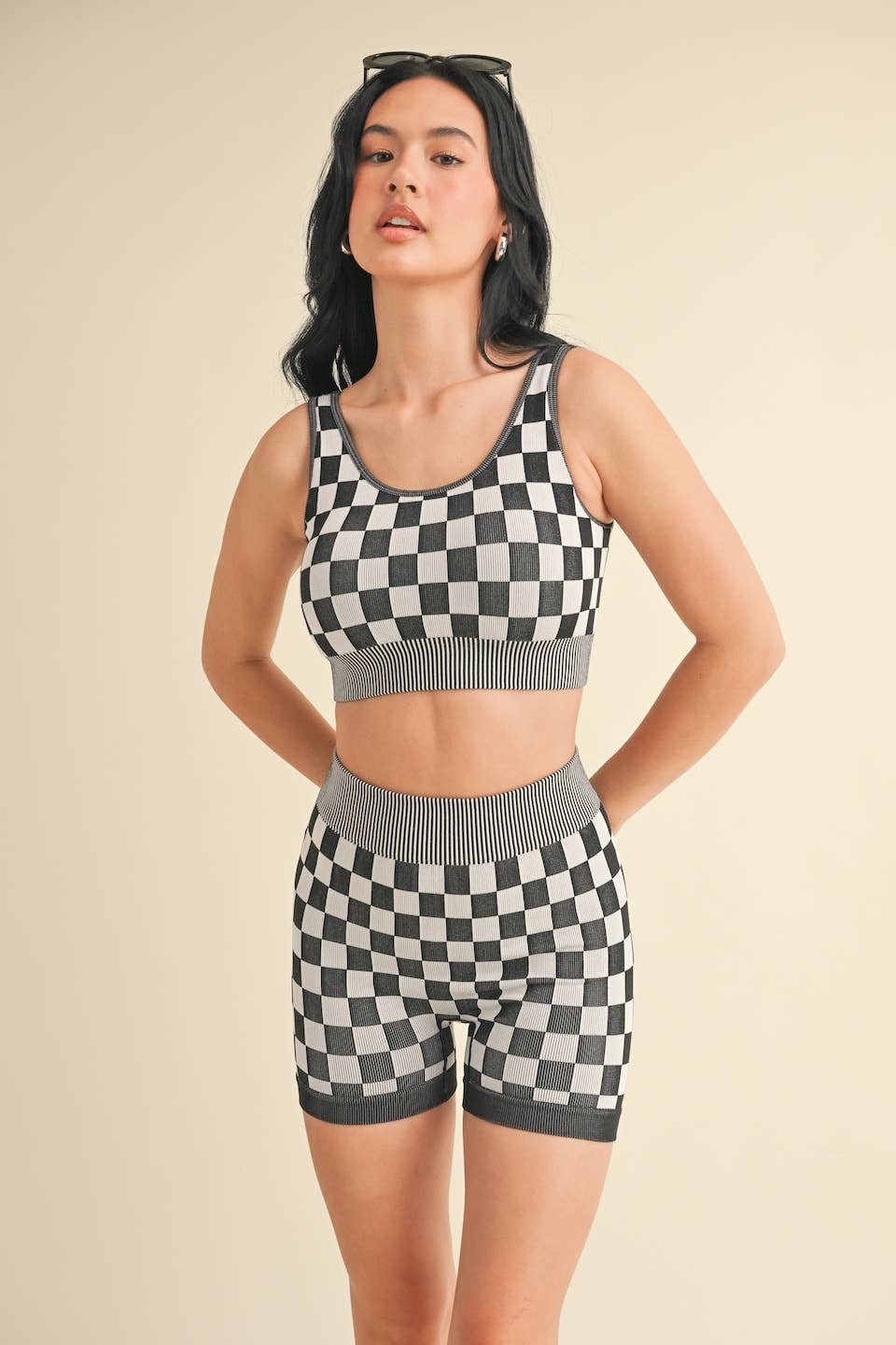 Checkmate Cropped Two Piece Set: Black / M
