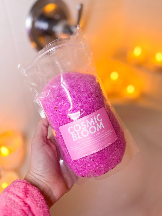 COSMIC BLOOM 30 oz Crystal Infused Mineral Soaking Salt