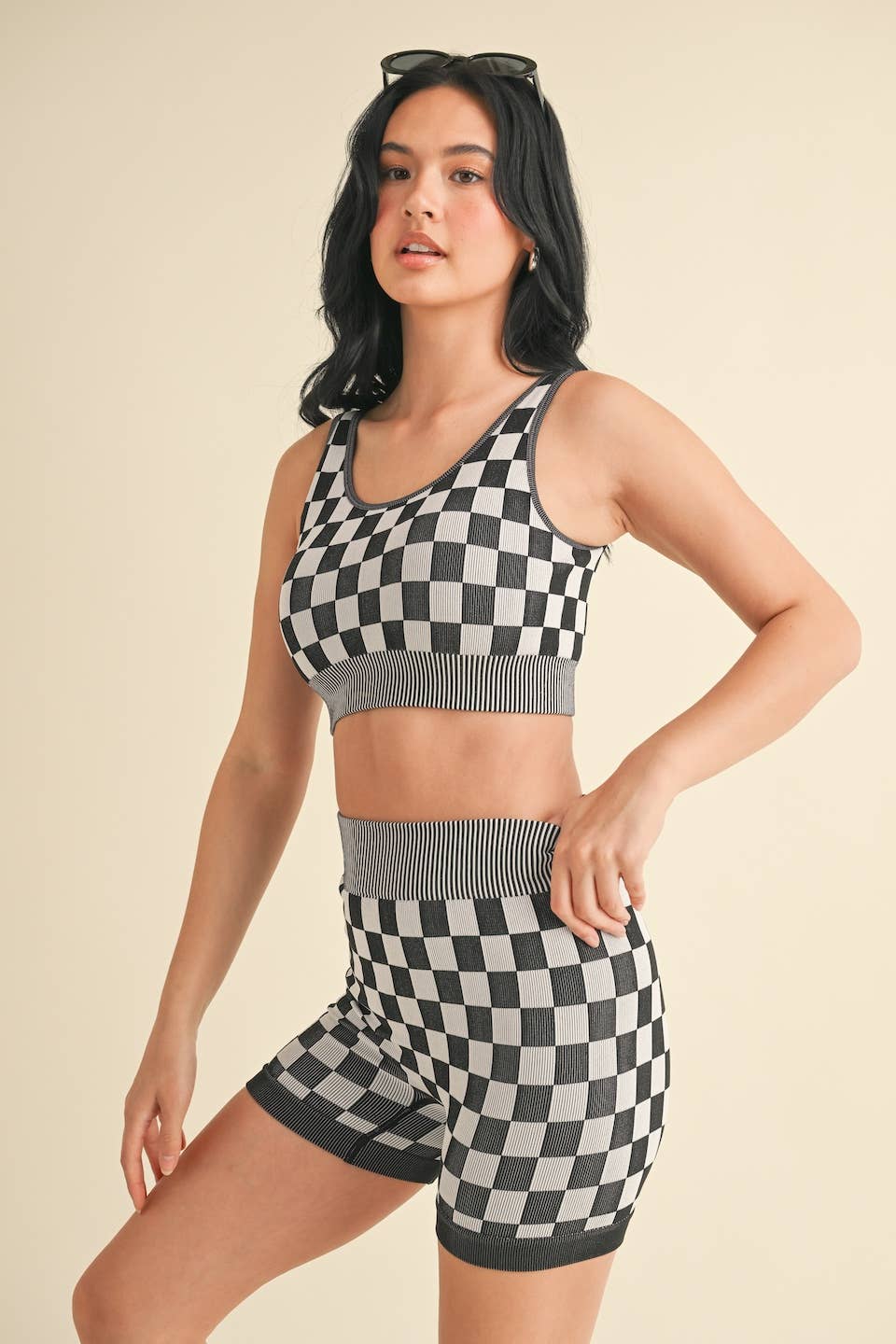 Checkmate Cropped Two Piece Set: Pink / M