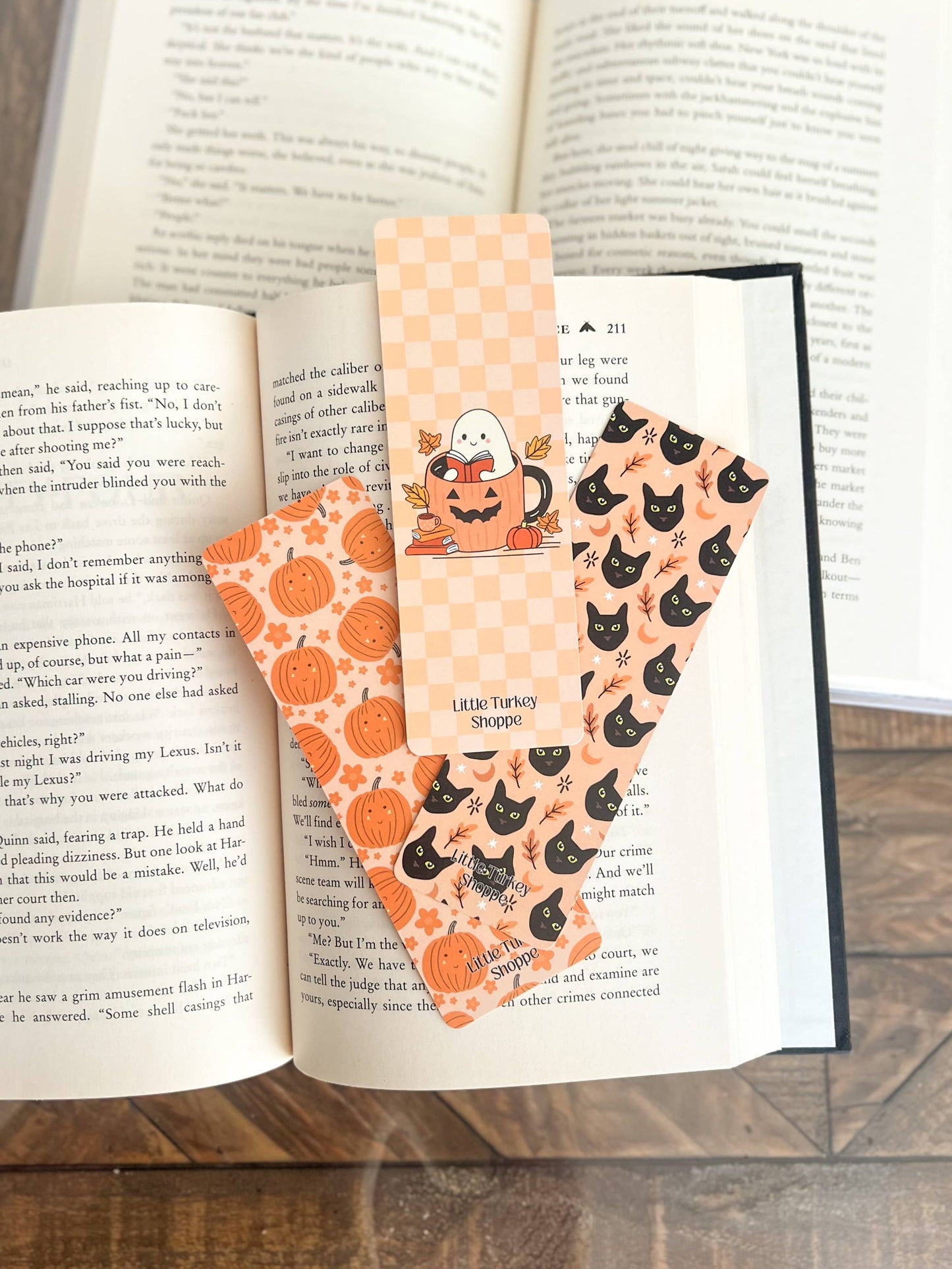 Bookish Ghost Bookmark, Black Cats, Pumpkins