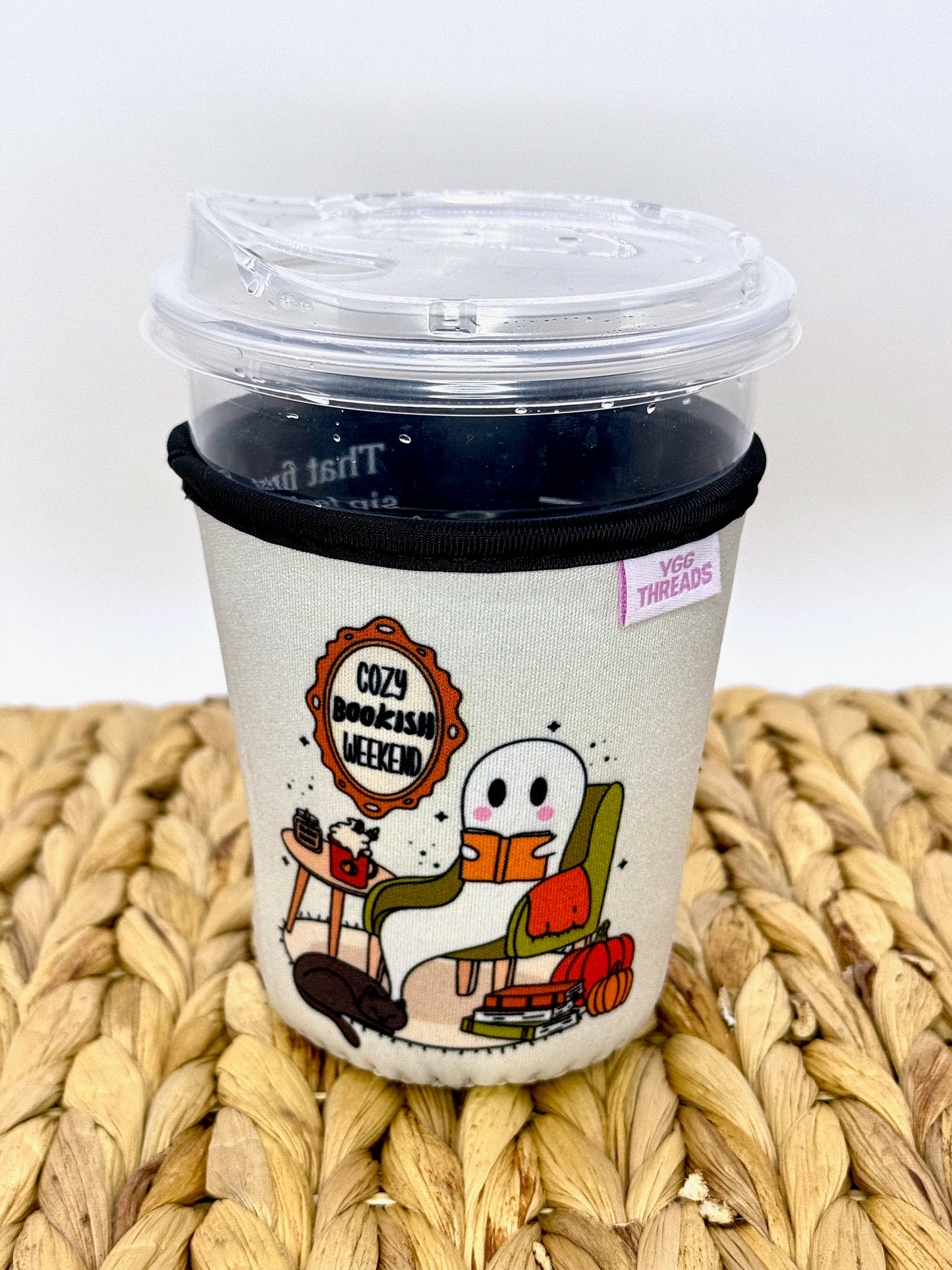 Cozy Bookish Ghost Iced Coffee Drink Sleeve