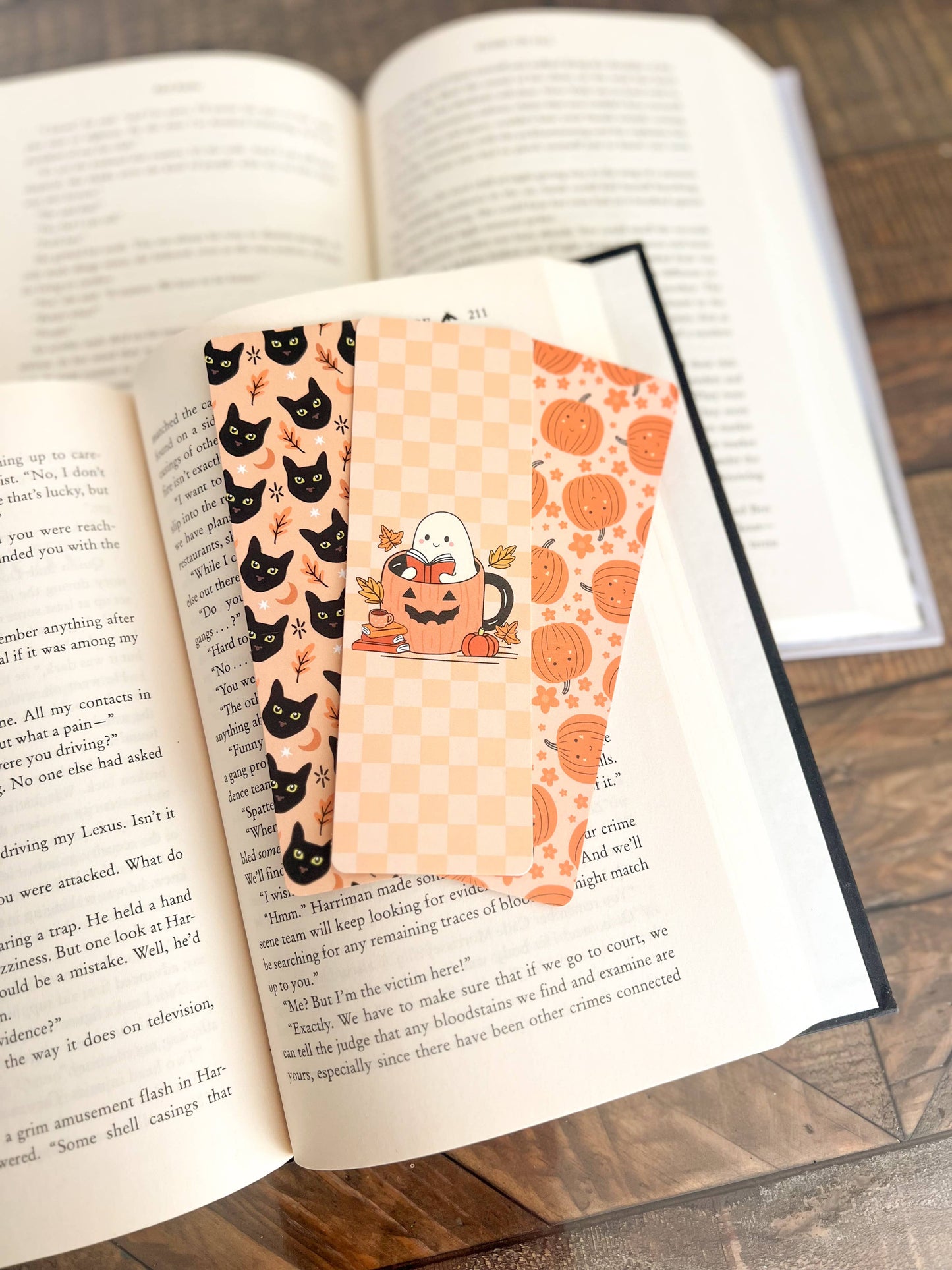 Bookish Ghost Bookmark, Black Cats, Pumpkins