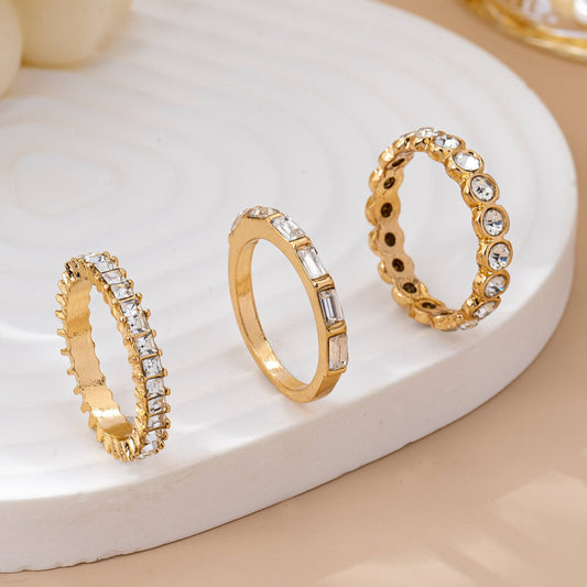 Gold-Tone Triple Crystal Stacking Ring Set | 80R176