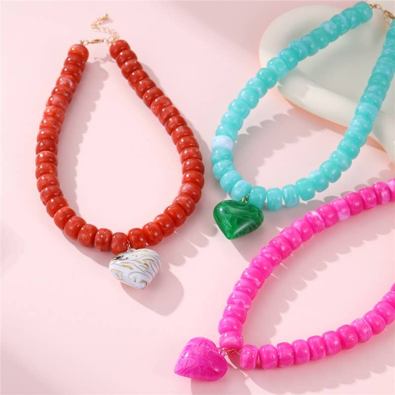 Heart Pendant Resin Beaded Necklaces | 40NK9701