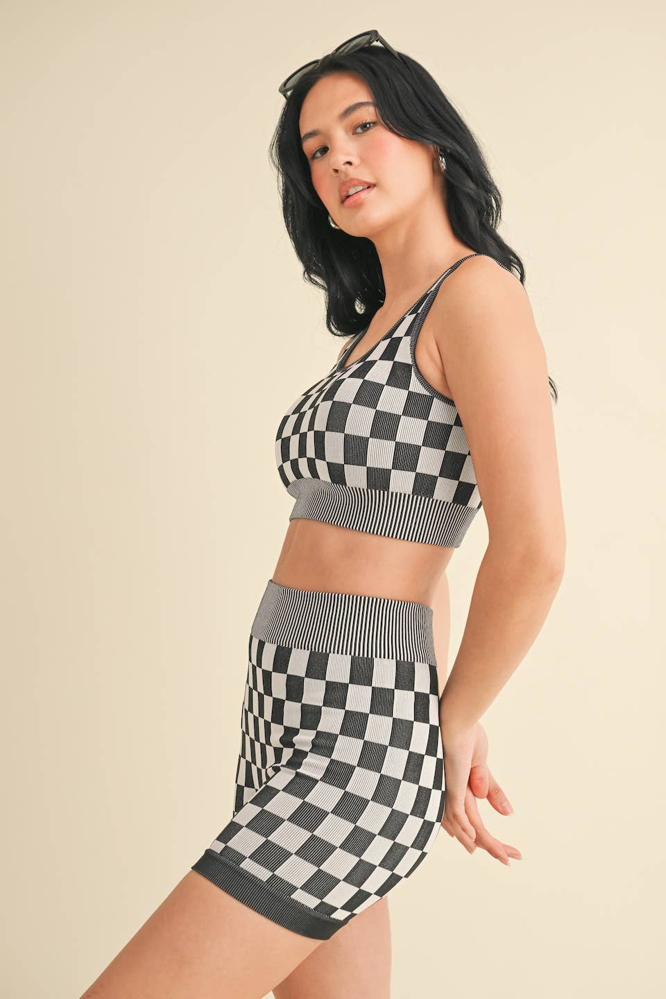 Checkmate Cropped Two Piece Set: Pink / M