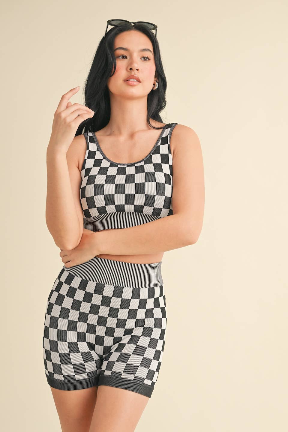 Checkmate Cropped Two Piece Set: Black / M