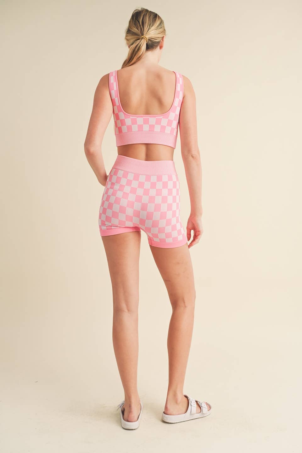 Checkmate Cropped Two Piece Set: Pink / M