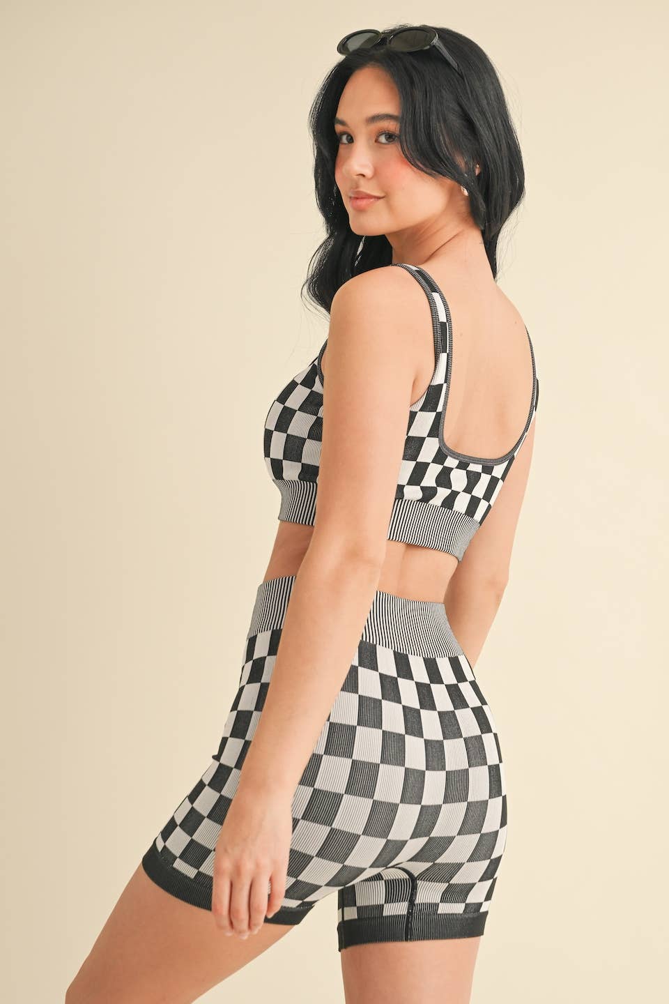 Checkmate Cropped Two Piece Set: Pink / M