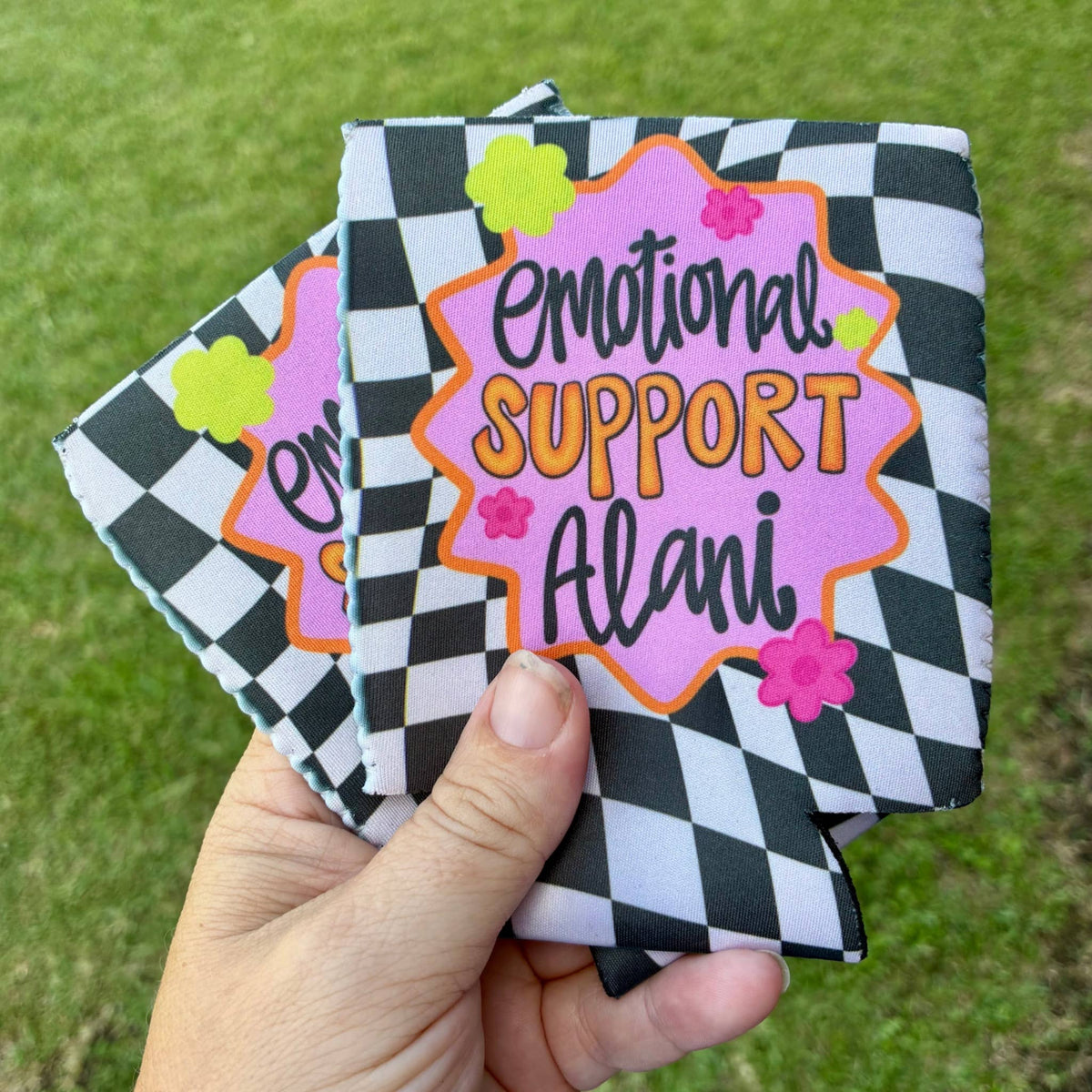 Emotional support alani can koozies