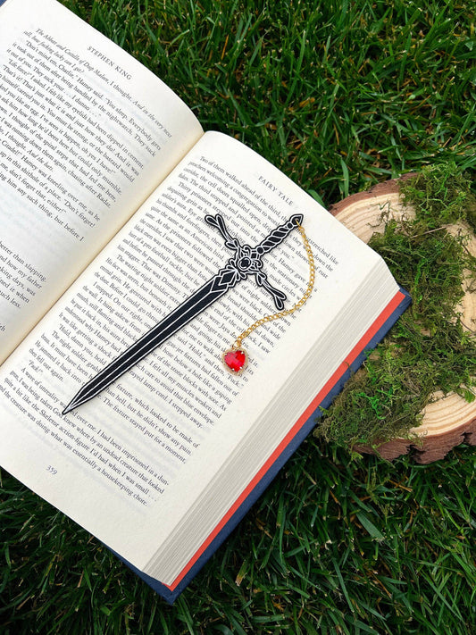 Heart Piercer Sword Faux Leather Bookmark