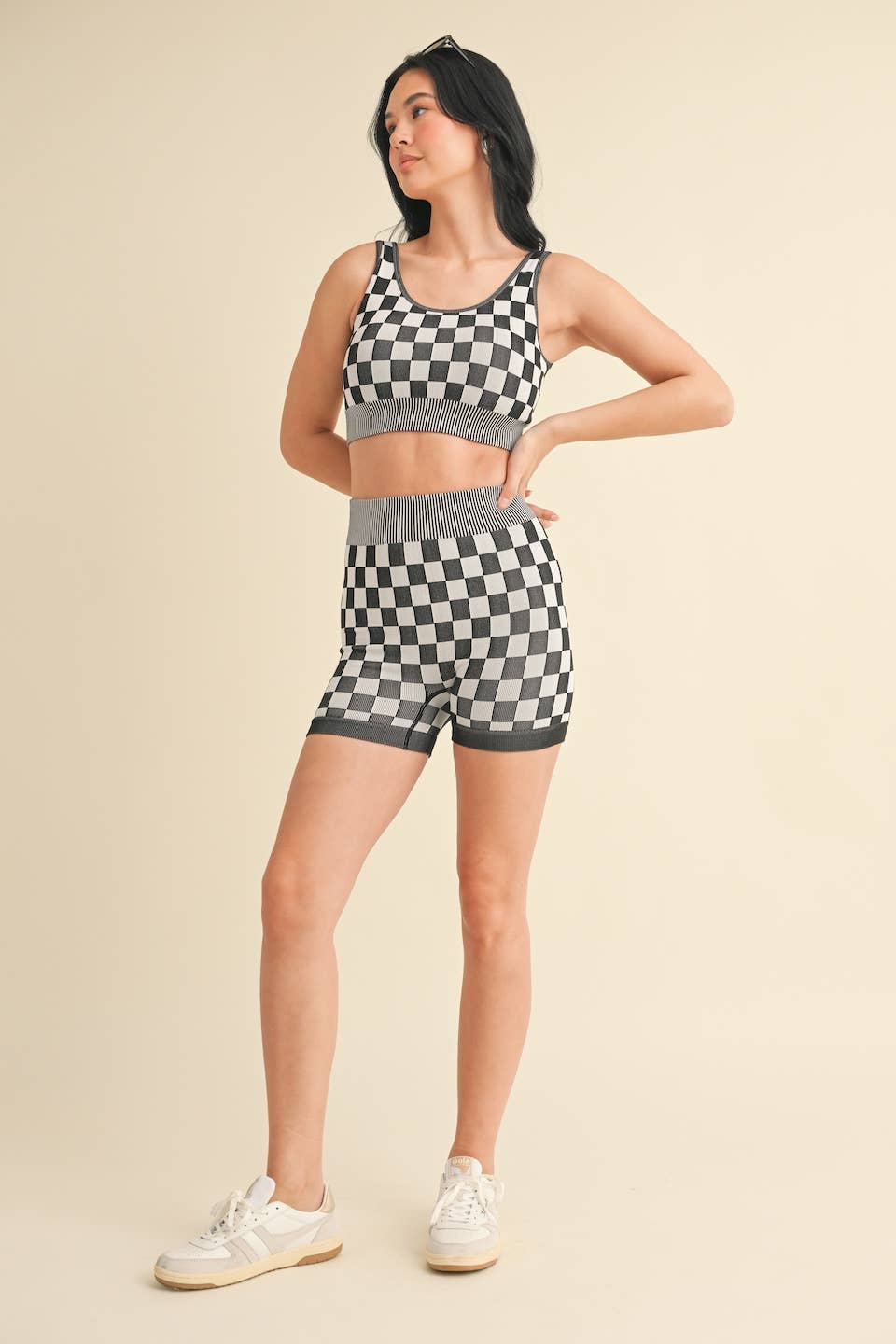 Checkmate Cropped Two Piece Set: Pink / M