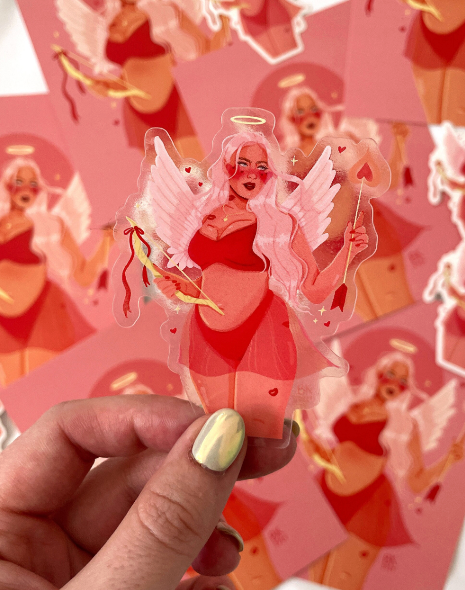 Curvy Cupid Clear Back Sticker
