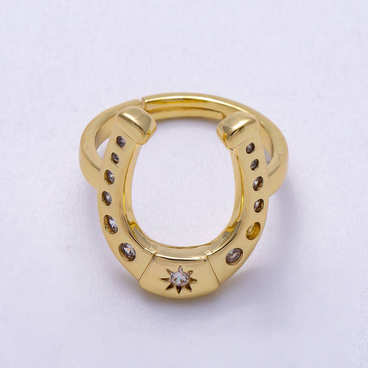 16K Gold Filled Clear CZ Dotted Celestial Sun Horse Shoe Adjustable Ring | Rings-00073