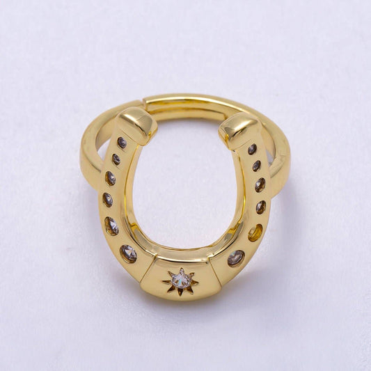 16K Gold Filled Clear CZ Dotted Celestial Sun Horse Shoe Adjustable Ring | Rings-00073
