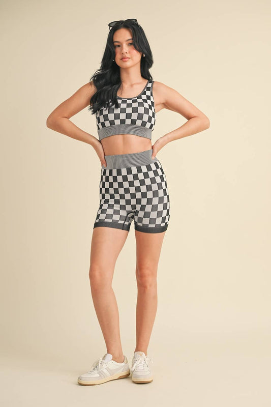 Checkmate Cropped Two Piece Set: Black / M