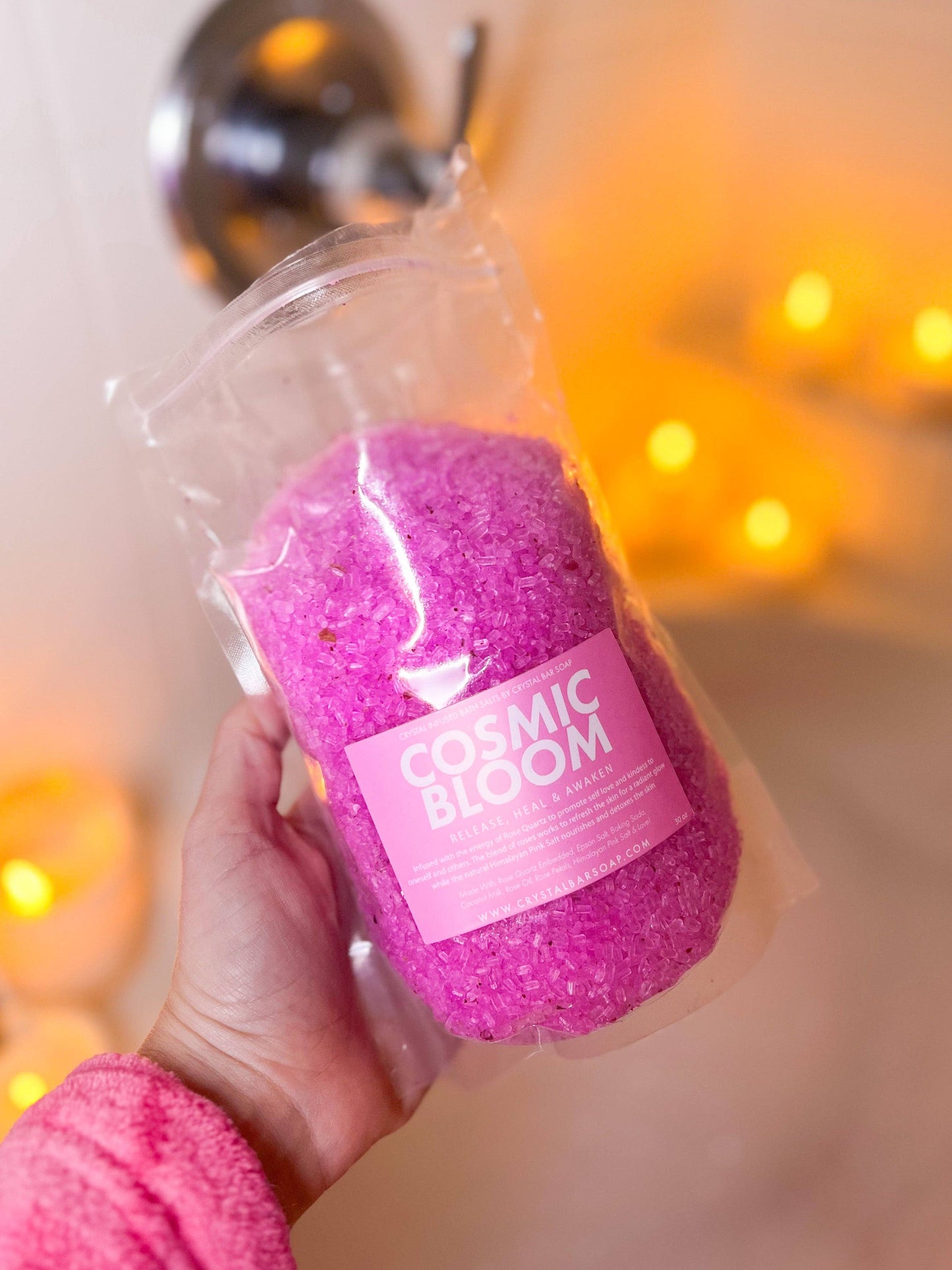 COSMIC BLOOM 30 oz Crystal Infused Mineral Soaking Salt