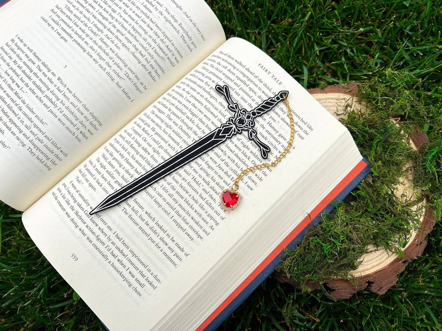 Heart Piercer Sword Faux Leather Bookmark