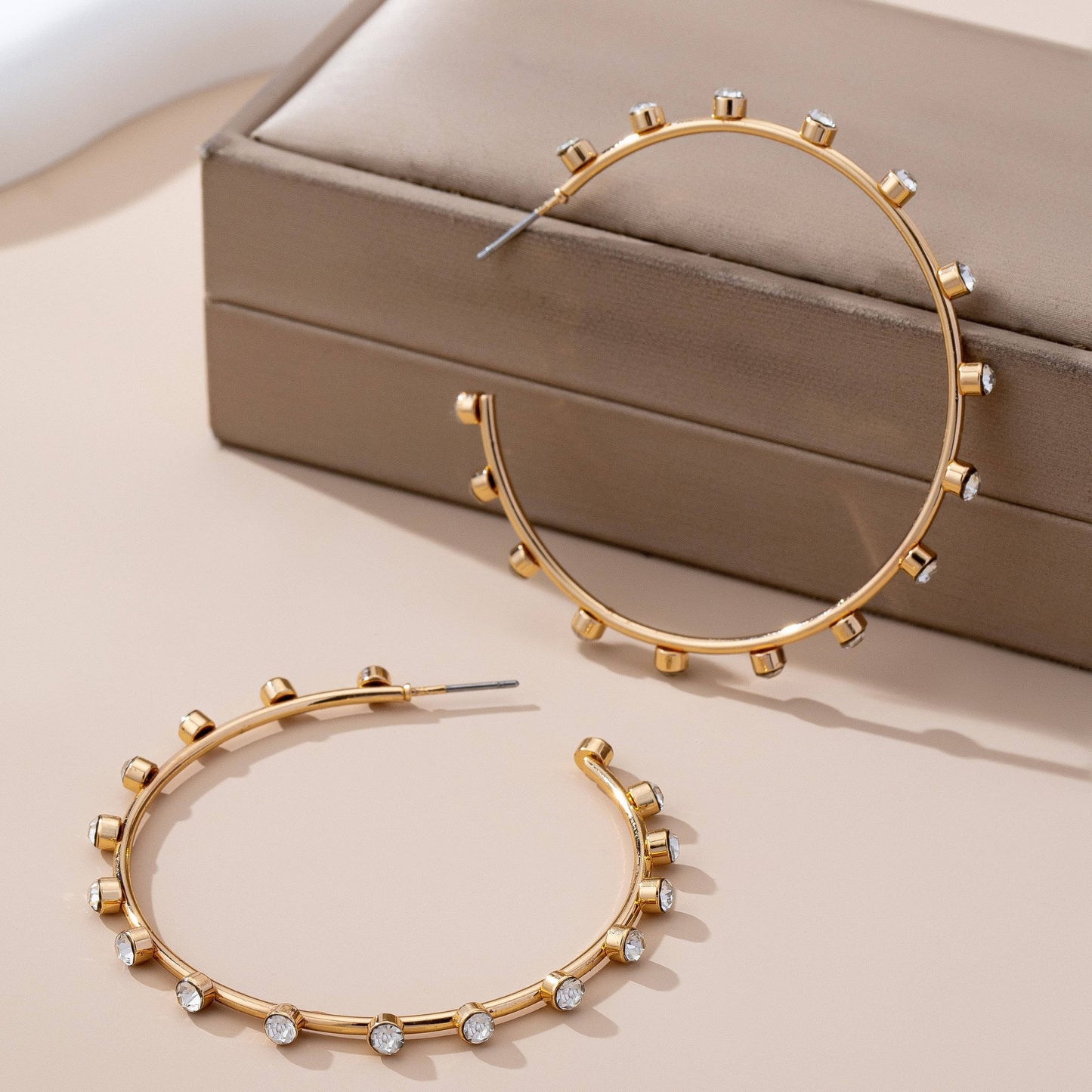 Crystal-Studded Gold Hoop Earrings | 80E61637