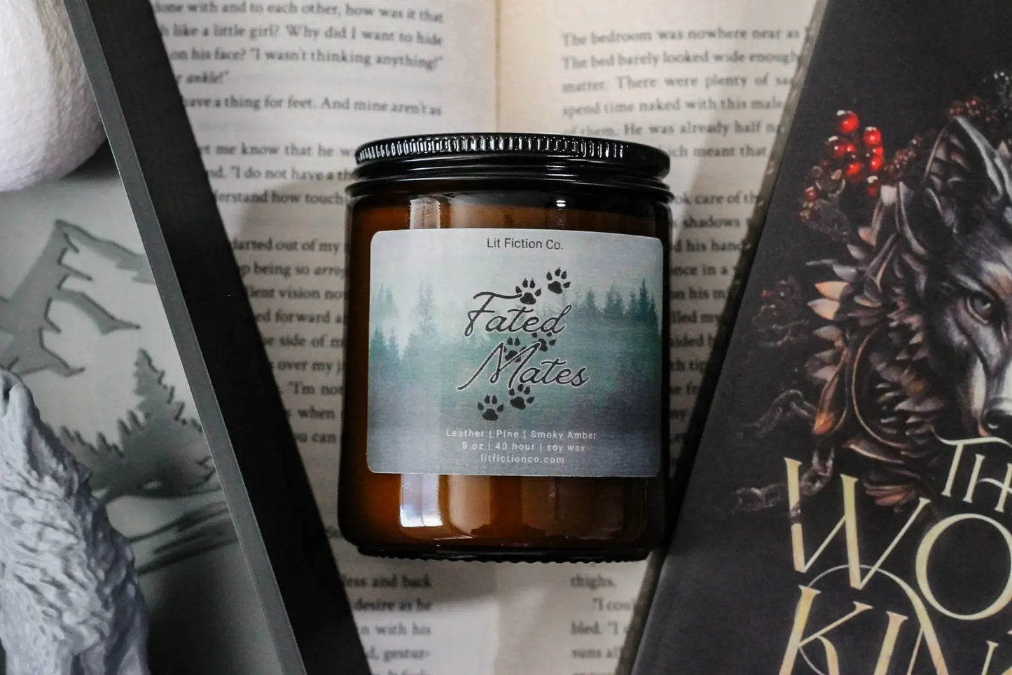 Fated Mates | Wolf Shifter Candle | Leather + Pine + Smoky Amber | 8 oz Wood Wick Bookish Candle