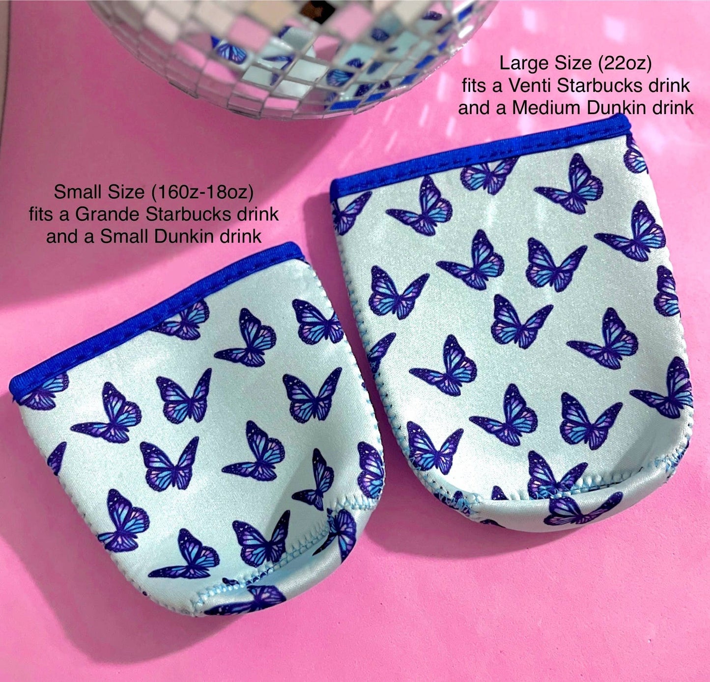 Blue Butterfly Iced Coffee Sleeve- 16oz Drink Koozie 