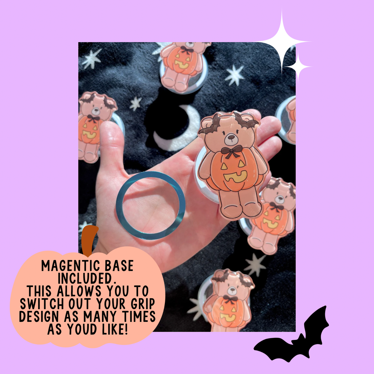 Pumpkin Bear Magnetic Pop Grip