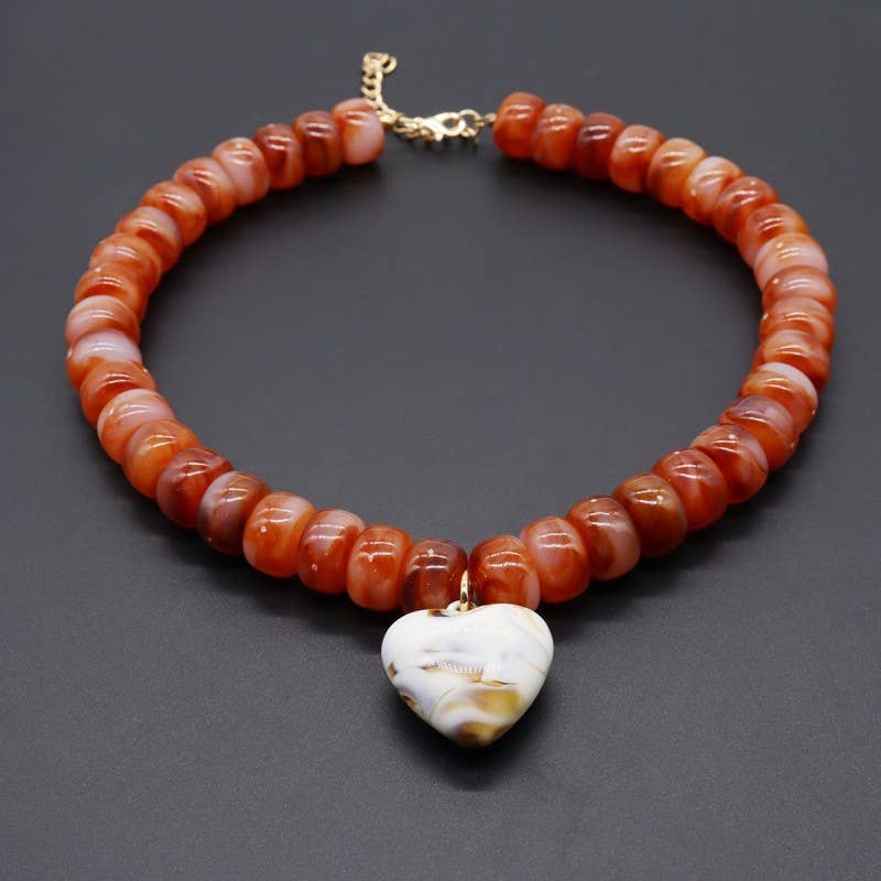 Heart Pendant Resin Beaded Necklaces | 40NK9701