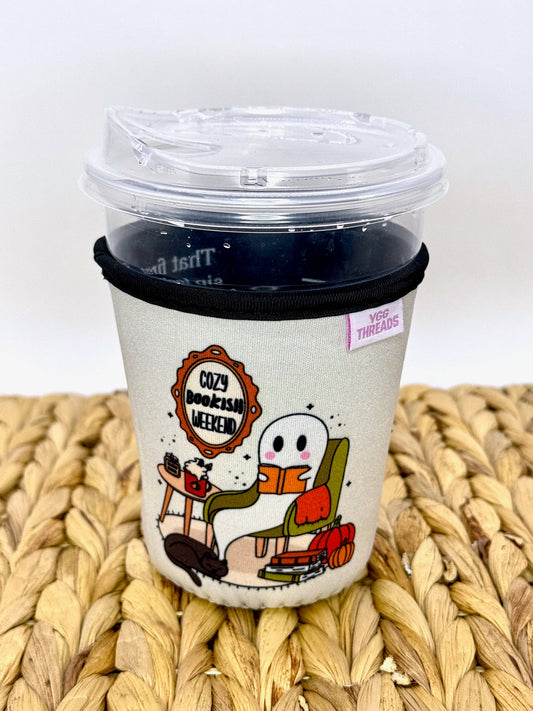 Cozy Bookish Ghost Iced Coffee Drink Sleeve