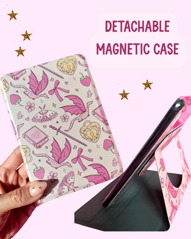 Romantasy Magnetic Removable Kindle Case: Pink Dragons