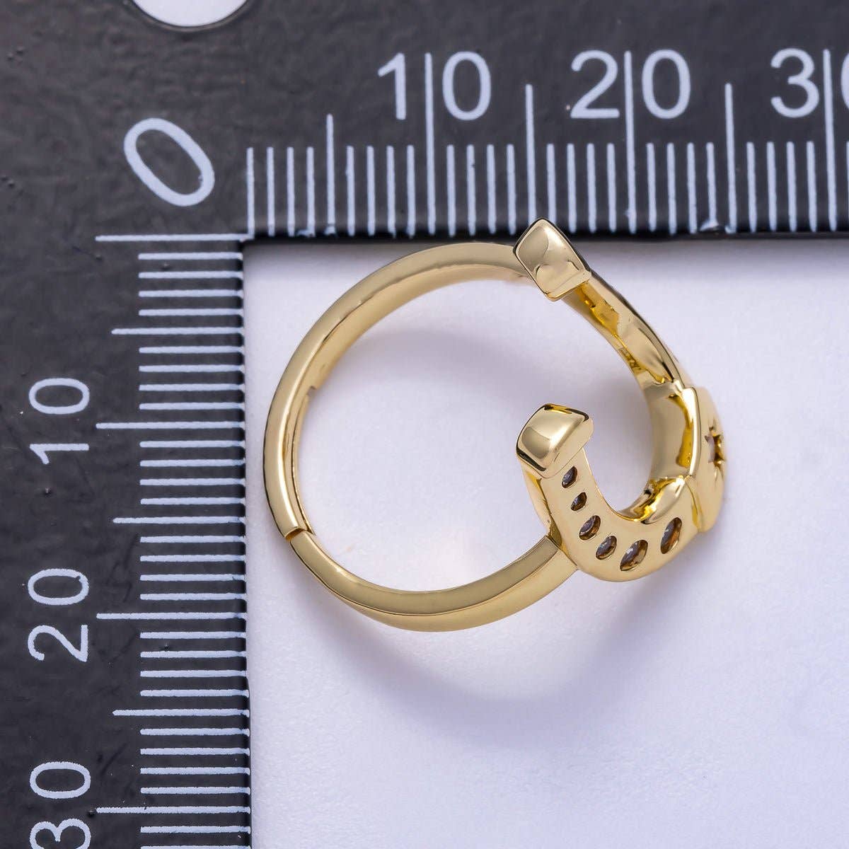 16K Gold Filled Clear CZ Dotted Celestial Sun Horse Shoe Adjustable Ring | Rings-00073