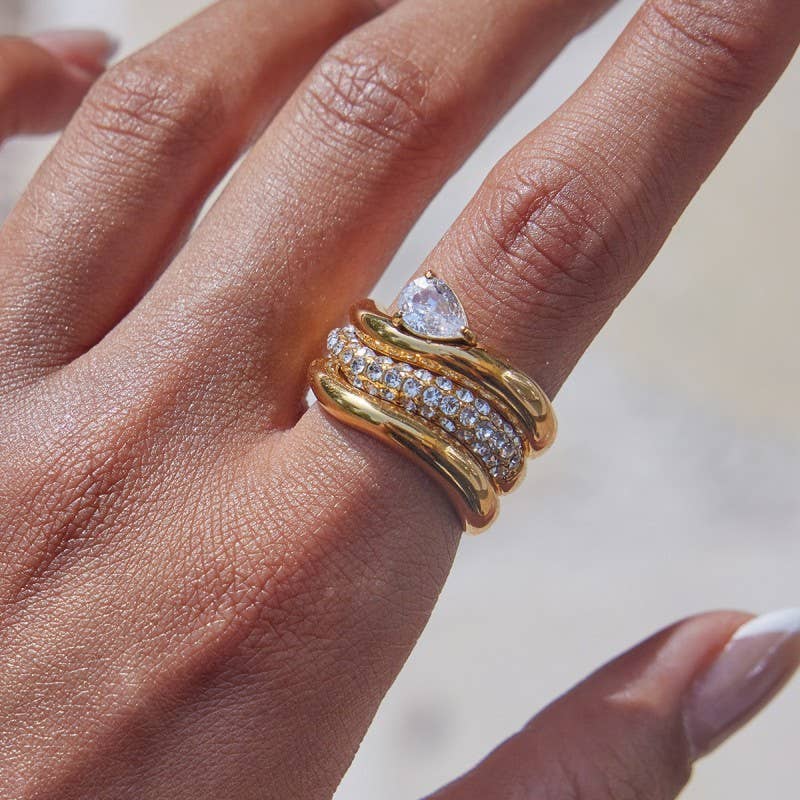18K STAINLESS STEEL TARNISH FREE RHINESTONE RING SET| 40R141