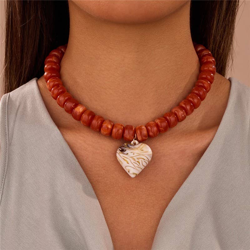 Heart Pendant Resin Beaded Necklaces | 40NK9701
