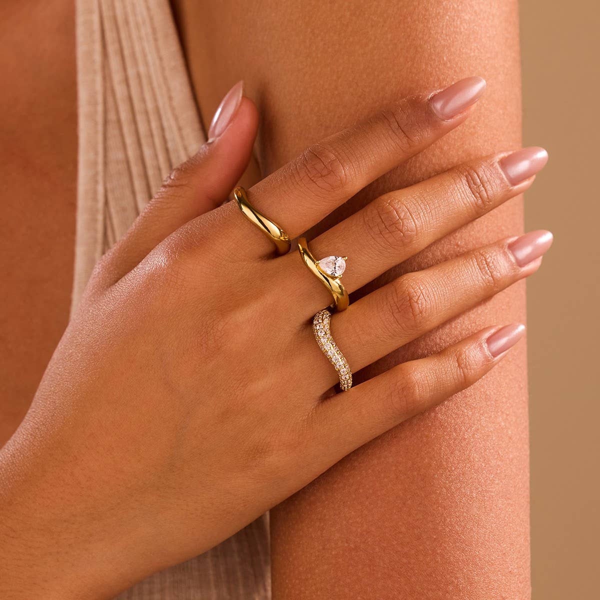18K STAINLESS STEEL TARNISH FREE RHINESTONE RING SET| 40R141