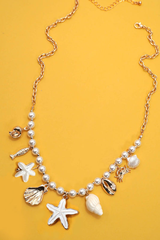 CHARM PERAL NECKLACE-SEASHELL STARFISH CRAB FISH | 80N91704
