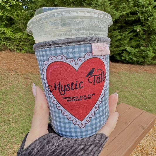 Mystic Falls Green Gingham TVD Iced Coffee Sleeve