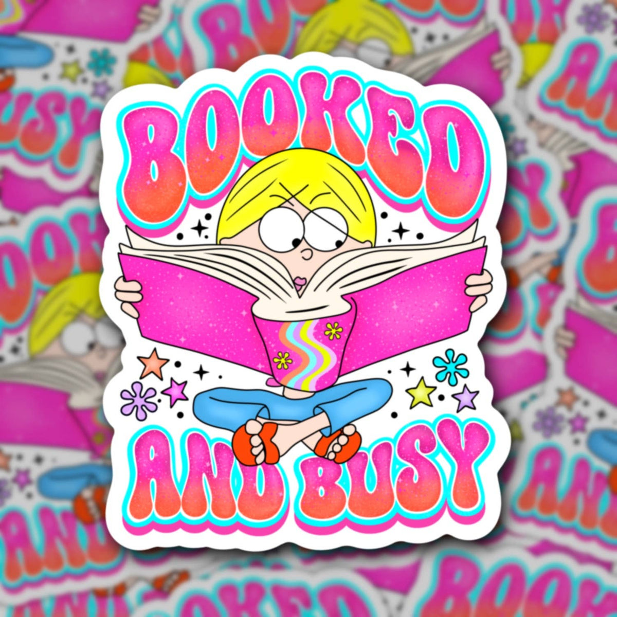 Booked and busy, y2k 90s book babe sticker