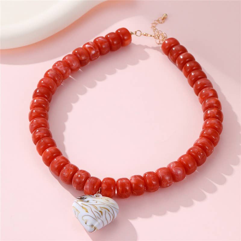 Heart Pendant Resin Beaded Necklaces | 40NK9701