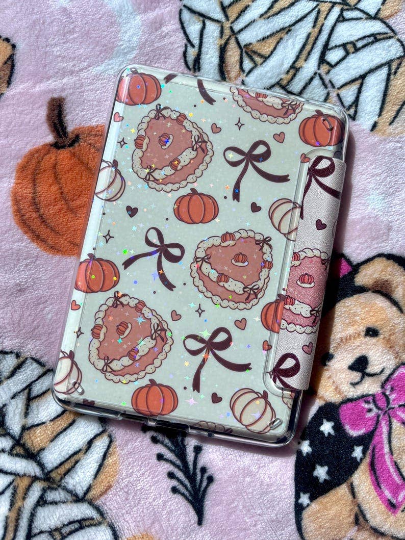 Pumpkin Kindle Case – Hand-Drawn E-Reader Cover with Hand Strap