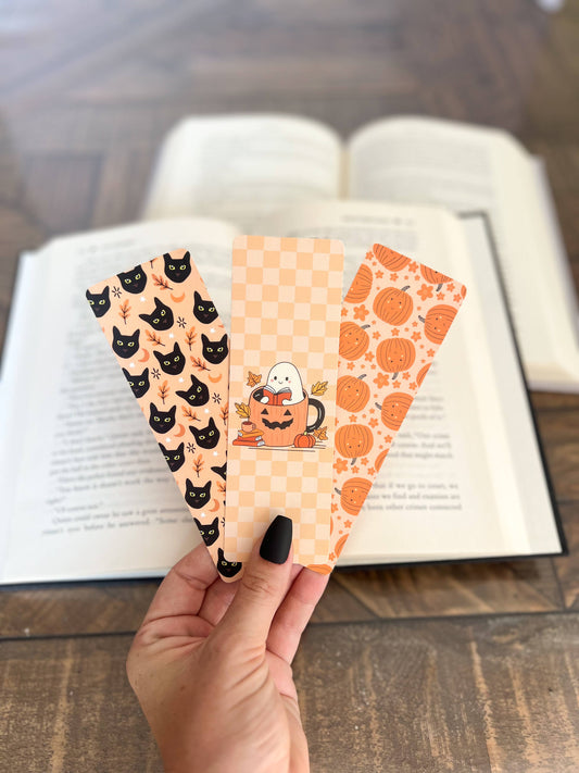 Bookish Ghost Bookmark, Black Cats, Pumpkins