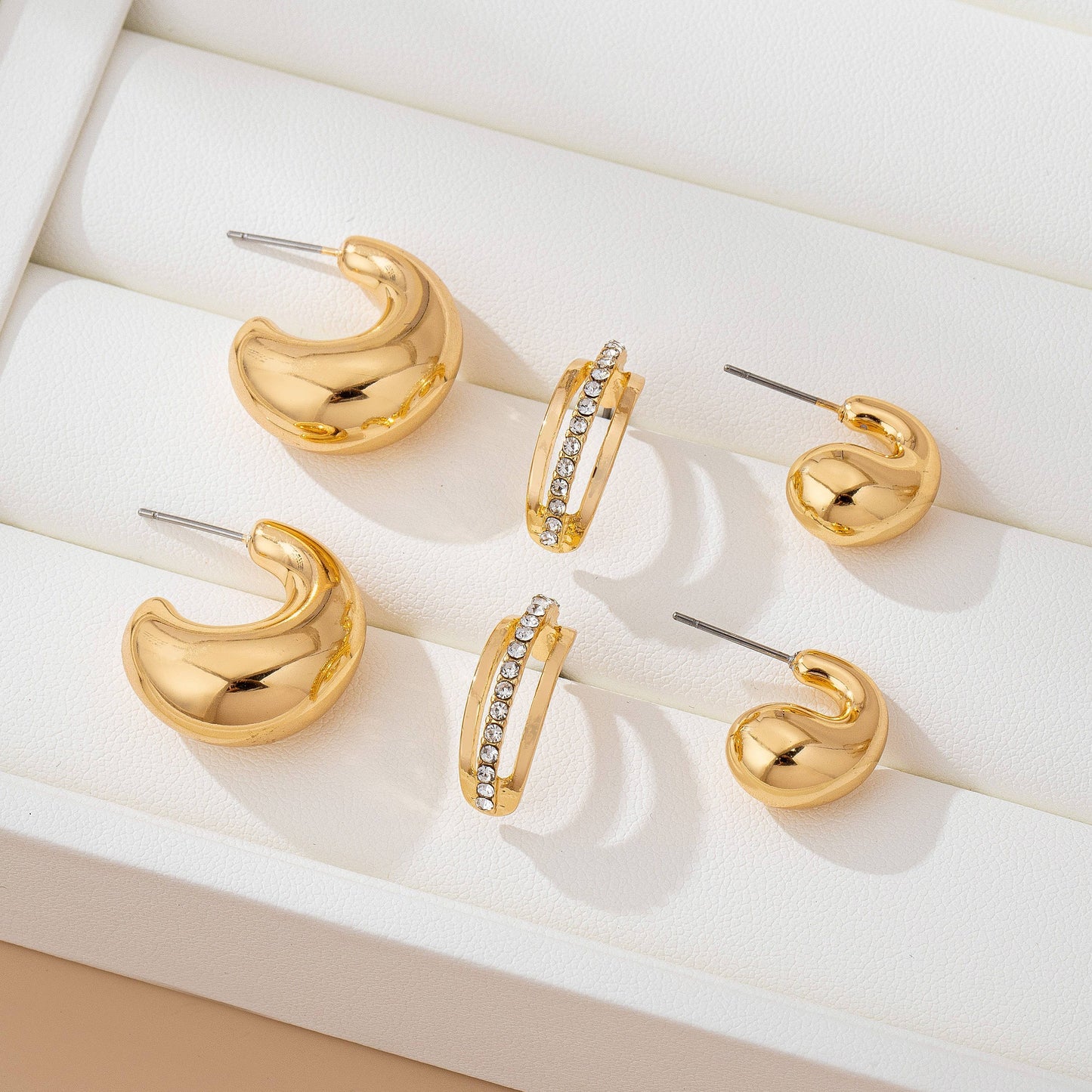 Chunky Hoop Rhinestone Trio Earring Set | 80E61673