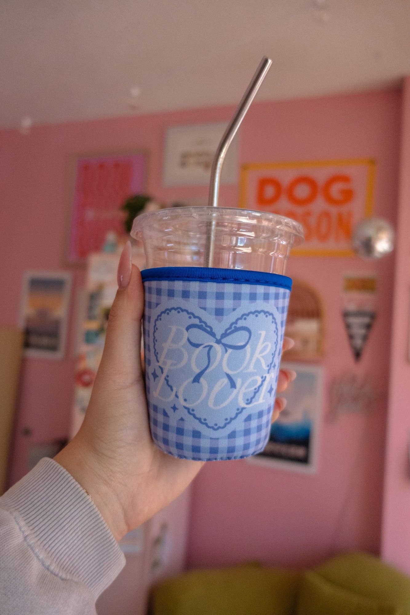 Book Lover [blue gingham] Coffee Sleeve
