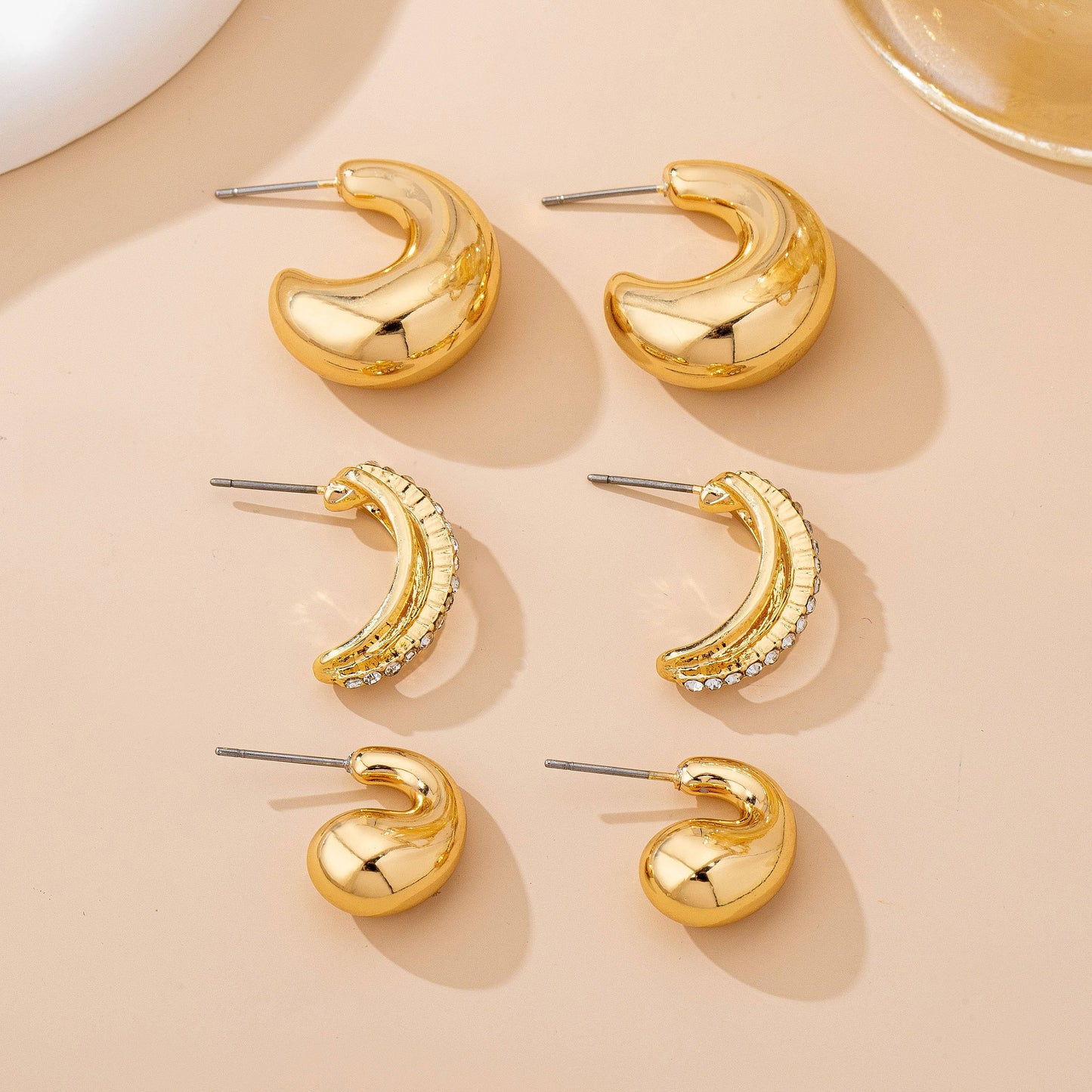 Chunky Hoop Rhinestone Trio Earring Set | 80E61673