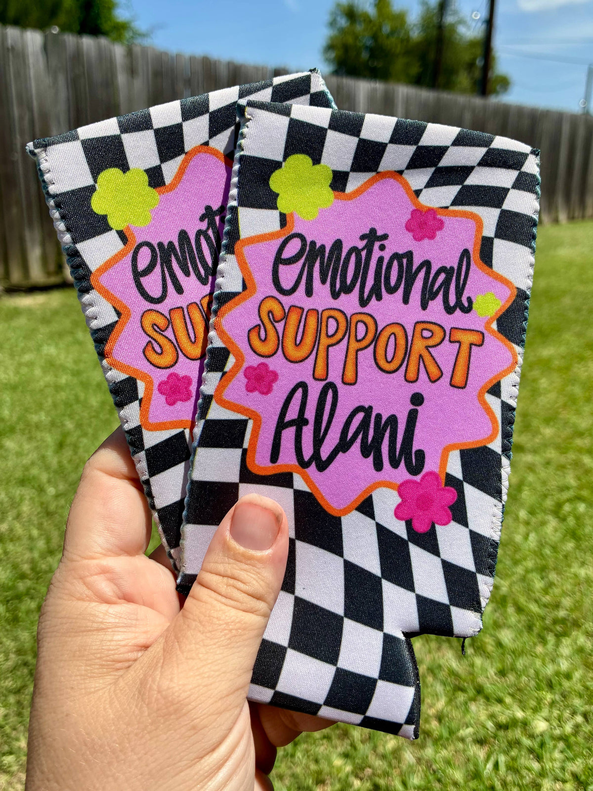 Emotional support alani can koozies