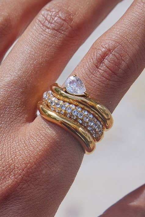 18K STAINLESS STEEL TARNISH FREE RHINESTONE RING SET| 40R141