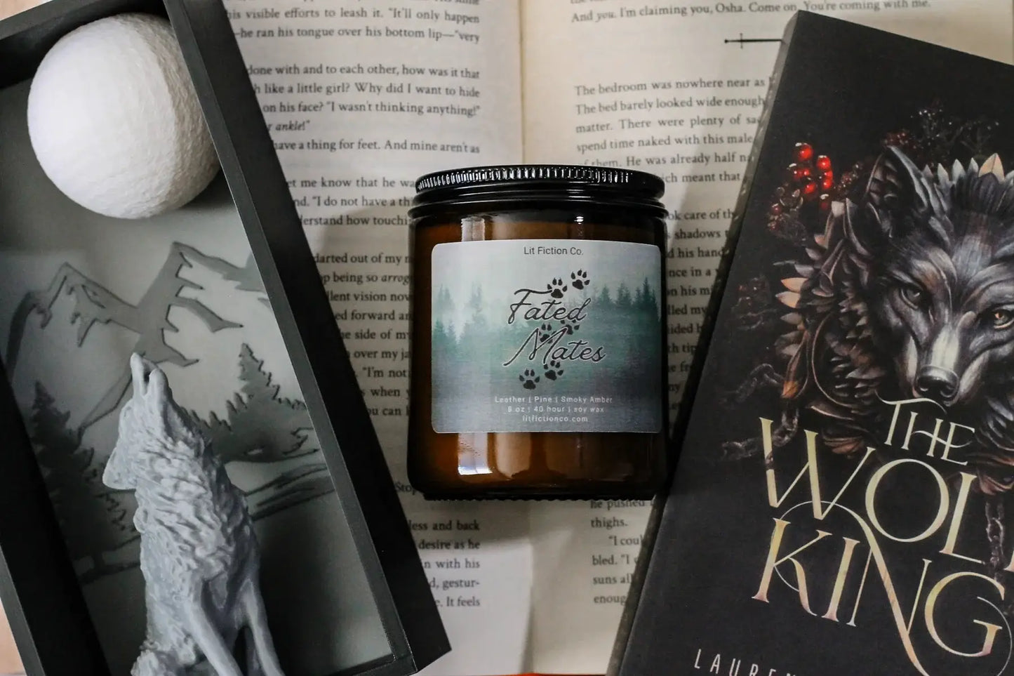 Fated Mates | Wolf Shifter Candle | Leather + Pine + Smoky Amber | 8 oz Wood Wick Bookish Candle