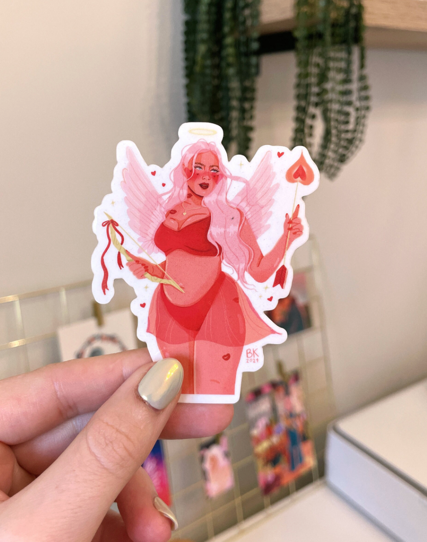 Curvy Cupid Clear Back Sticker