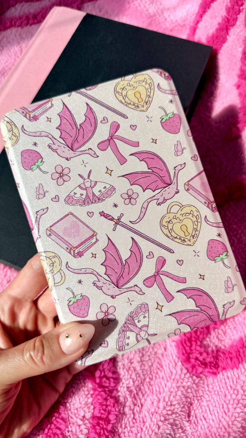 Romantasy Magnetic Removable Kindle Case: Pink Dragons