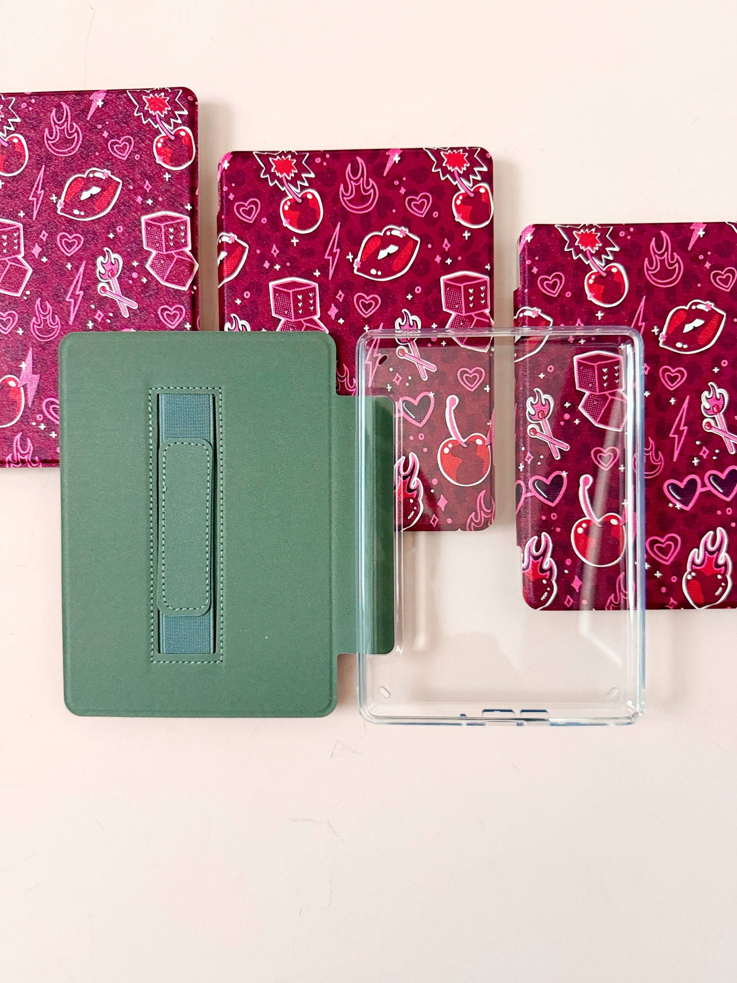 The Best of Both Kindle Case Cover with Clear Back and Cover Strap - Cherry Bomb - 11th + 12th Gen Paperwhite and Kindle Basic