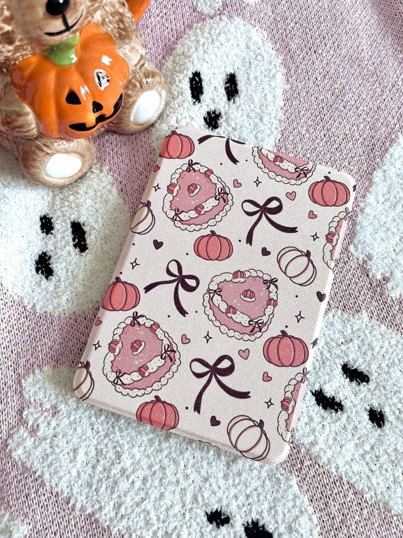 Pumpkin Kindle Case – Hand-Drawn E-Reader Cover with Hand Strap