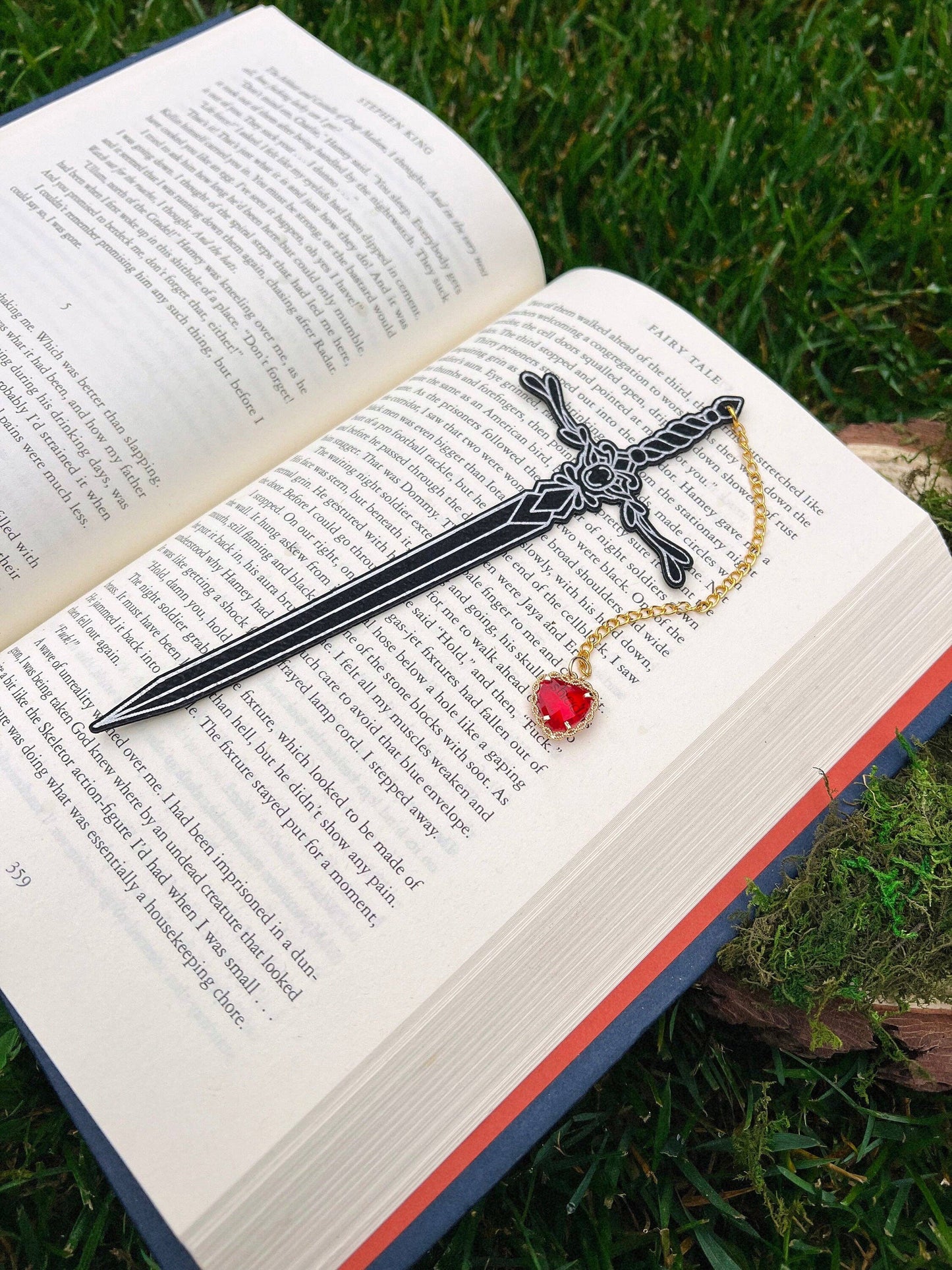 Heart Piercer Sword Faux Leather Bookmark